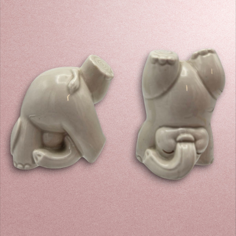 Vintage Fitz & Floyd Playful Tumbling Elephant Figurines Ceramic 2 CT 1980 Retro
